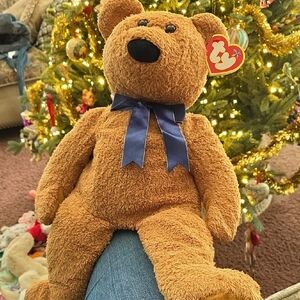 Ty Plush Bear with Blue Bow